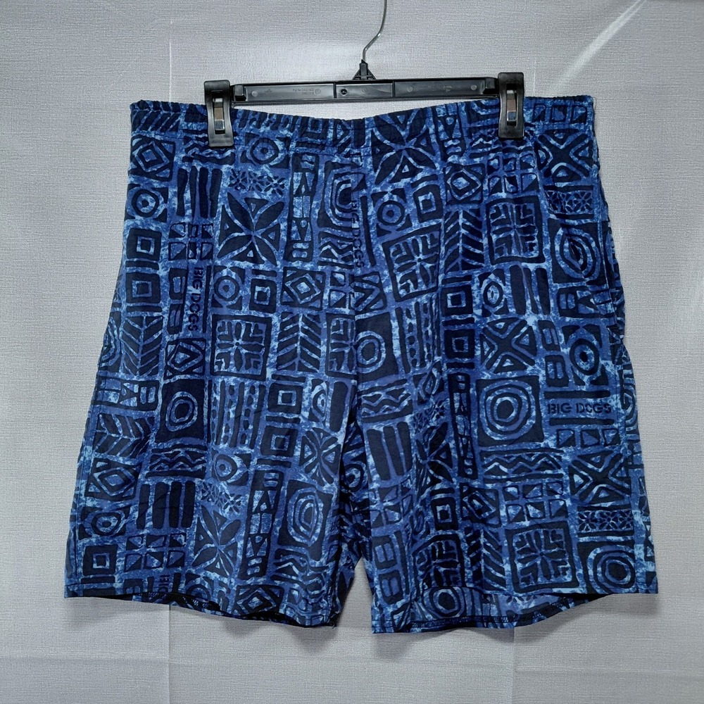 Vtg 90s Big Dogs Board Shorts Men's SM Blue Geometric Aztec Print Board Shorts